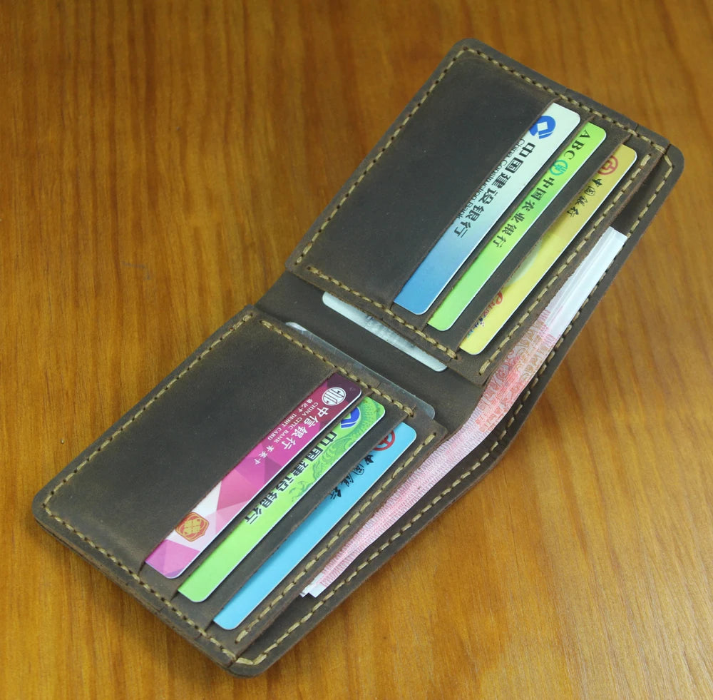 Luxury Handmade 100% Genuine Leather Men Wallet Purse Short Money Clip with Coin Pocket Male Money Bag Multi-Card Wallet Vintage