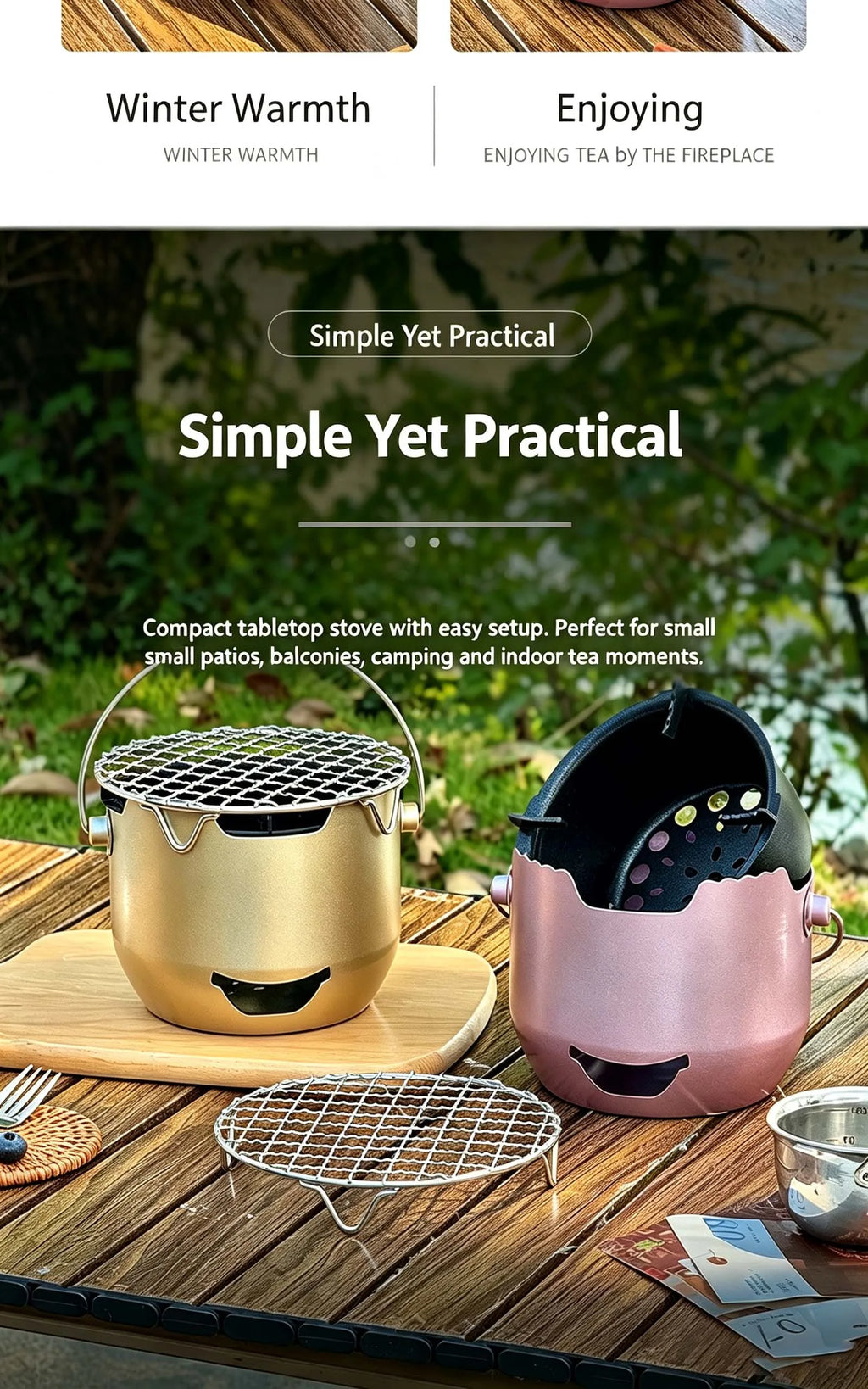 Portable Stainless Steel Charcoal Grill, Mini BBQ Stove, Outdoor & Household Barbecue Cooker for Camping Picnic
