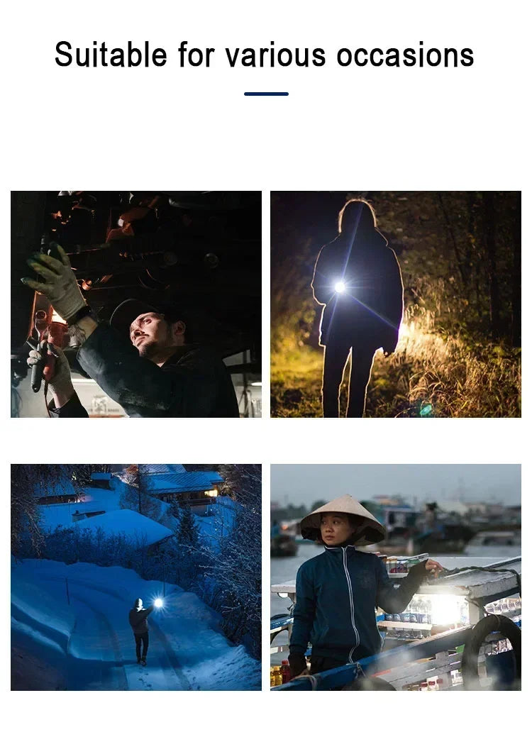 Mini LED Flashlight with Pen Clip Zoomable USB Rechargeable Portable Torch with Side Lights Outdoor Camping Emergency Lantern