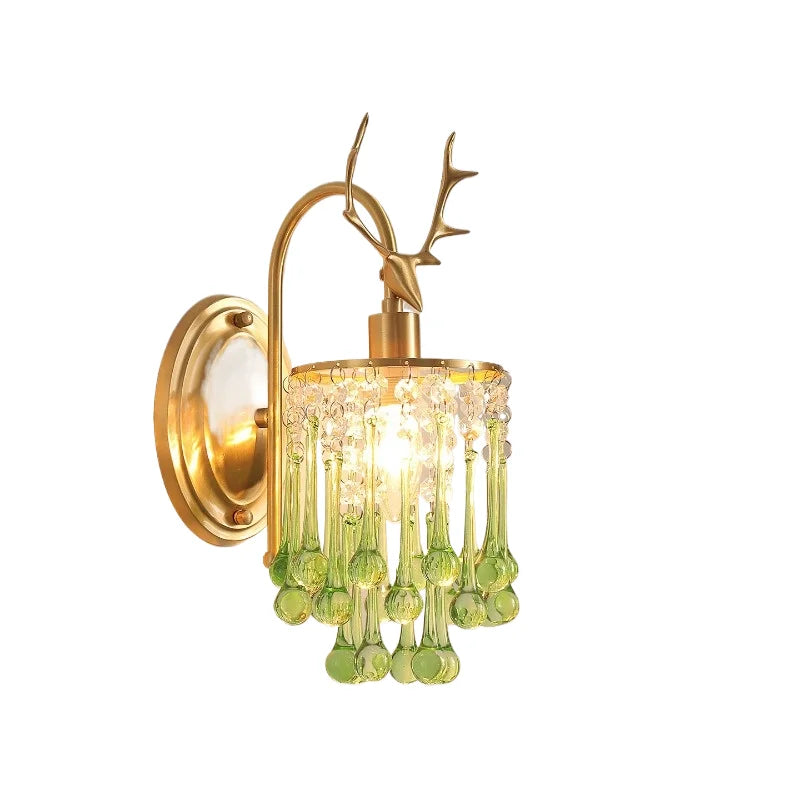 Crystal Wall Lamp - LED American Retro Bedroom Staircase Living Room And Background Wall Light Charging Function Without Wiring