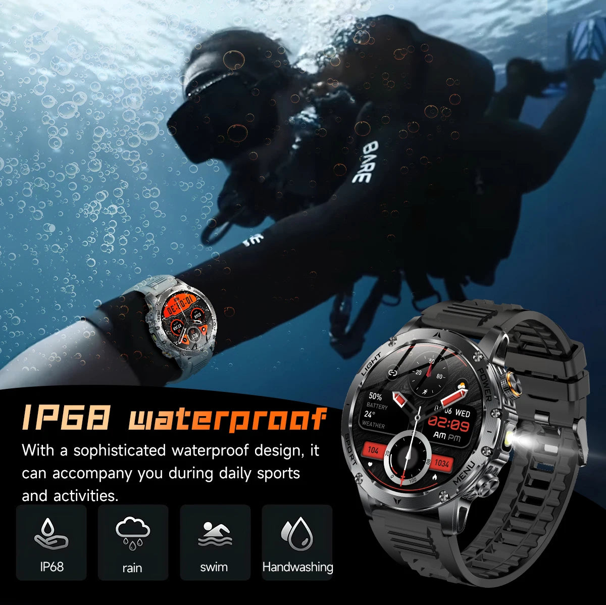 LIGE New GPS Outdoor Sports Smart Watch Men AMOLED Screen LED Flashlight Heart rate Waterproof Bluetooth Call 1000mAh Smartwatch