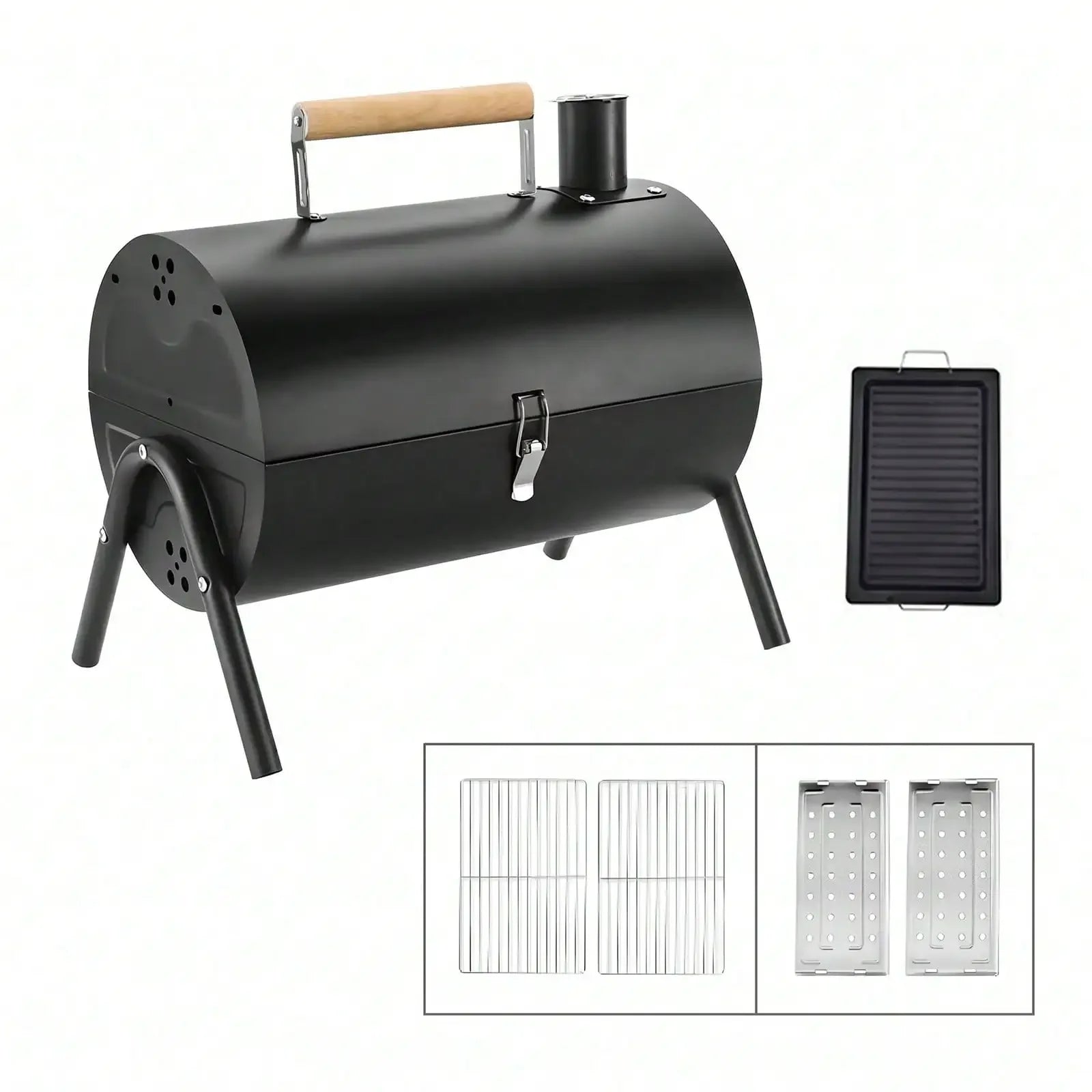 Portable Charcoal Grill - Compact Double Grill with Grill Plate for Camping, Picnics and Garden Use