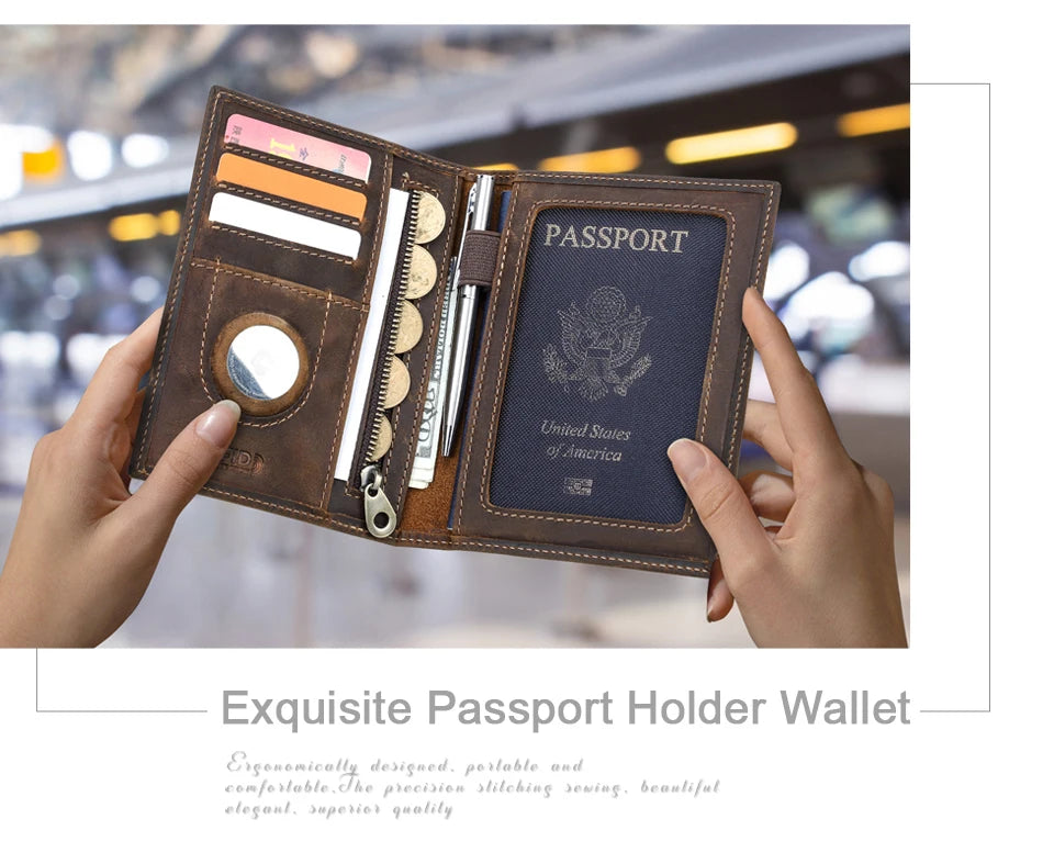 CONTACT'S Genuine Leather Passport Wallet Card Holder Coin Purse AirTag Slot Men Travel Wallet Women‘s Purse Passport Cover Bag