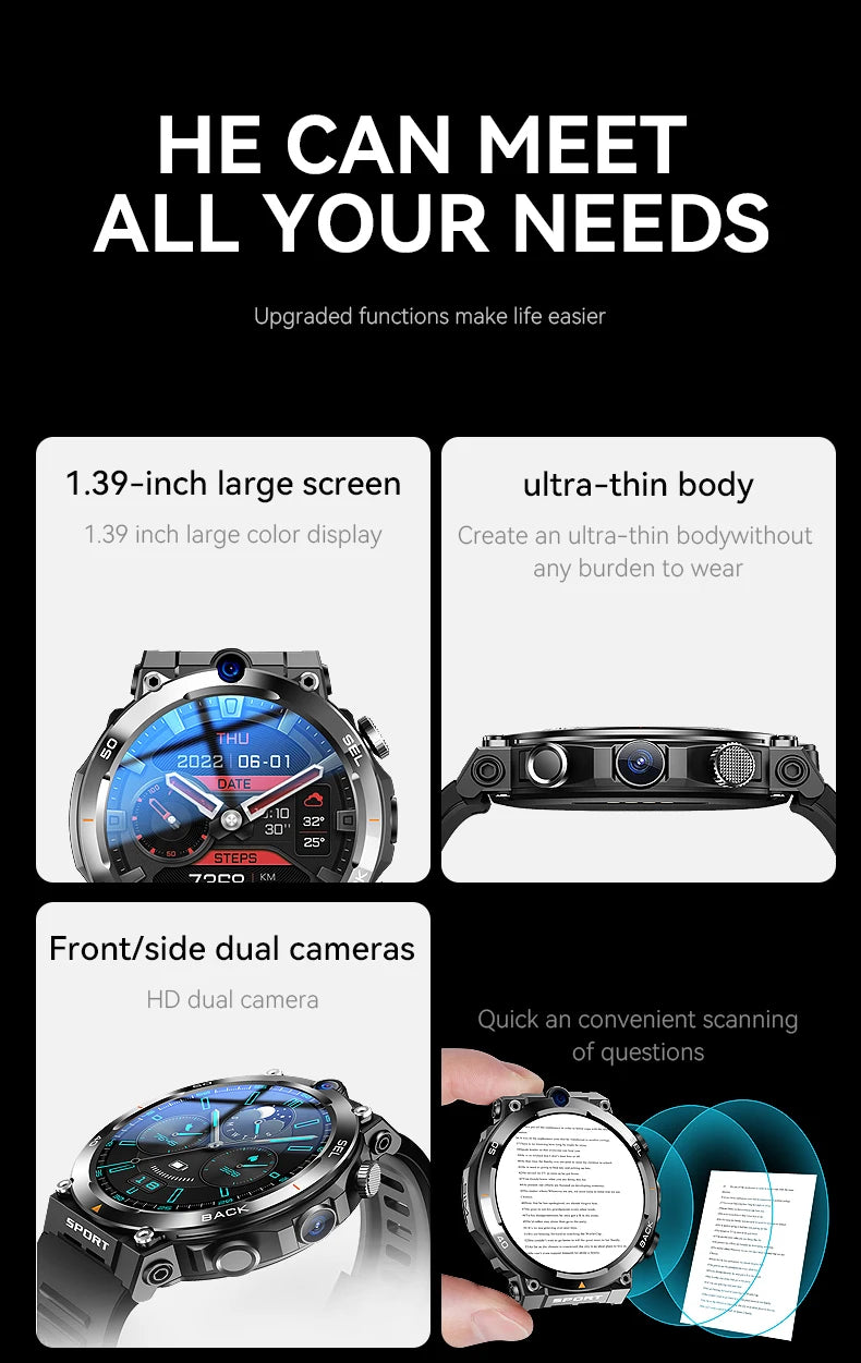 Sport Smartwatch 256GB GPS Wifi Download APP Dual Camera Video Calls Supports Google Play Smart Watch 4G SIM Card For Men Women