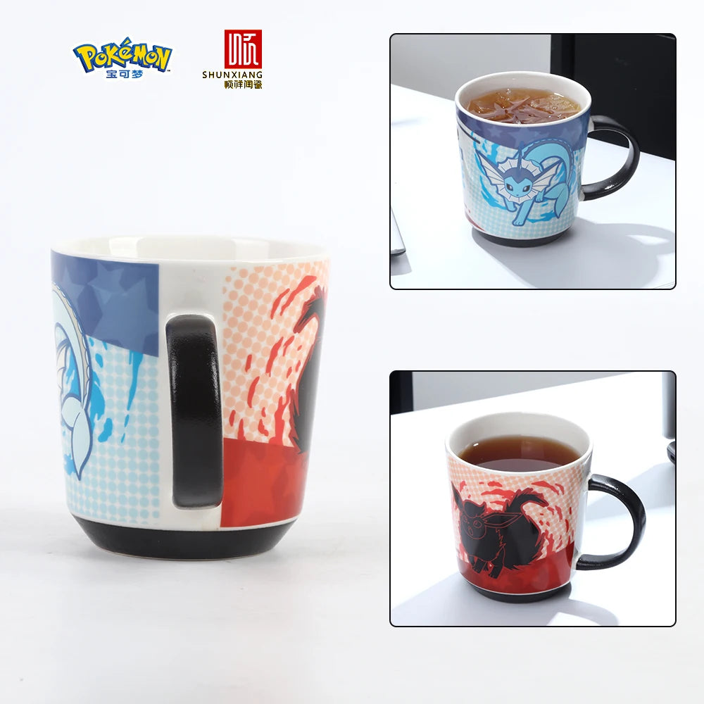 SHUNXIANG Pokémon Ceramic Mug Eevee Color Changing Mug Cartoon Vaporeon & Flareon Coffee Milk Cups Tea Cups Drinkware Gifts