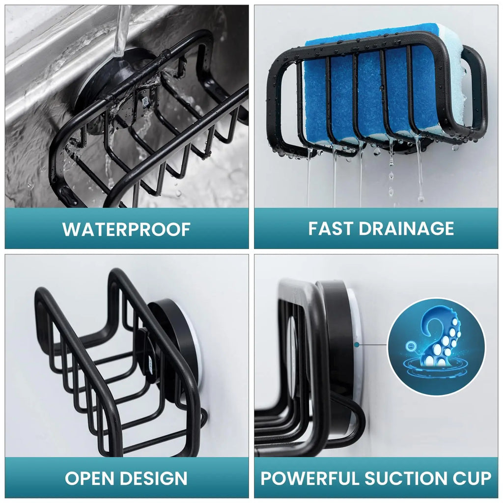 TAILI Sponge Holder for Kitchen Sink Organizer with Suction Cup Rustproof Sink Sponge Stand Removable Kitchen Sponge Holder