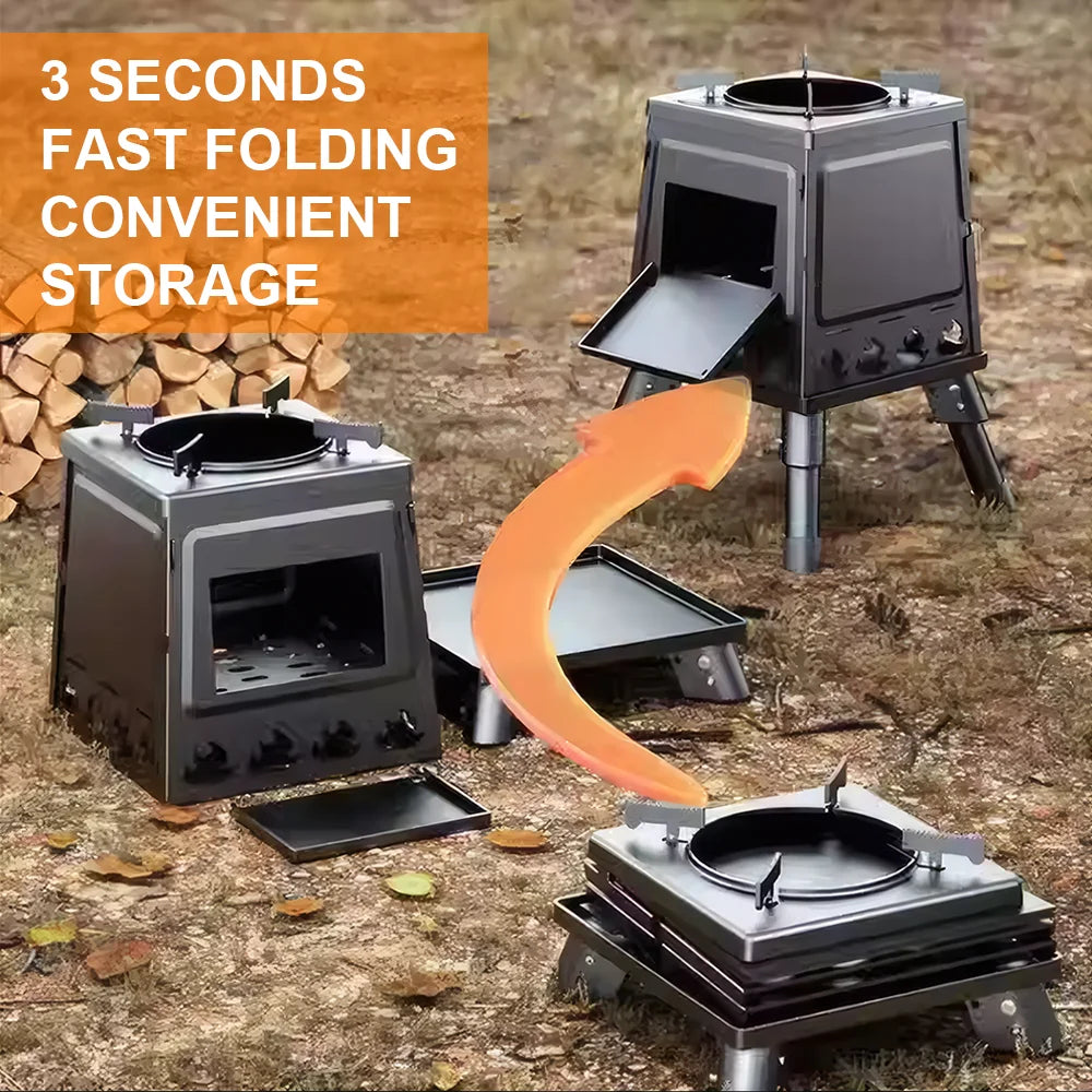 Wood Burning Stove Foldable Firewood Stove Picnic BBQ Grill Stove Heating Cooking for Outdoor Hiking Camping