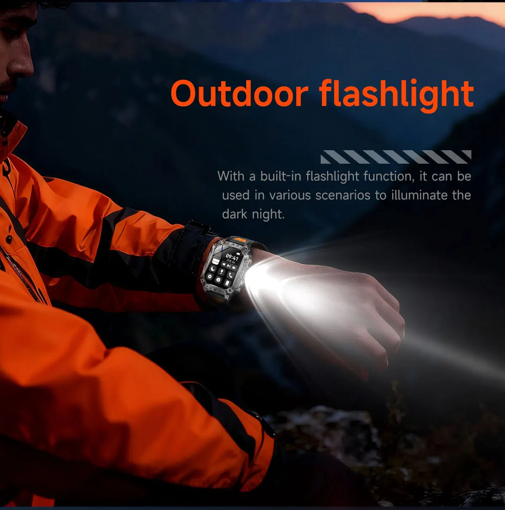 2026 New Military Grade 1400mAh Battery Smart Watch GPS Tracks 5ATMWaterproof Flashlight Heart Rate 2.1" Durable Smartwatch Men