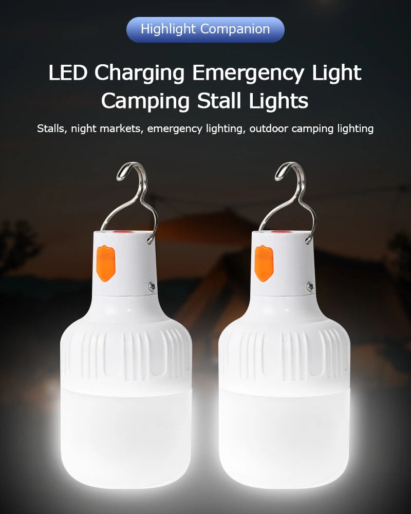 2pcs Rechargeable LED Indoor Outdoor Emergency Hookup Portable Lights with Battery Flashing Lights Barbecue Tent Camping Lights