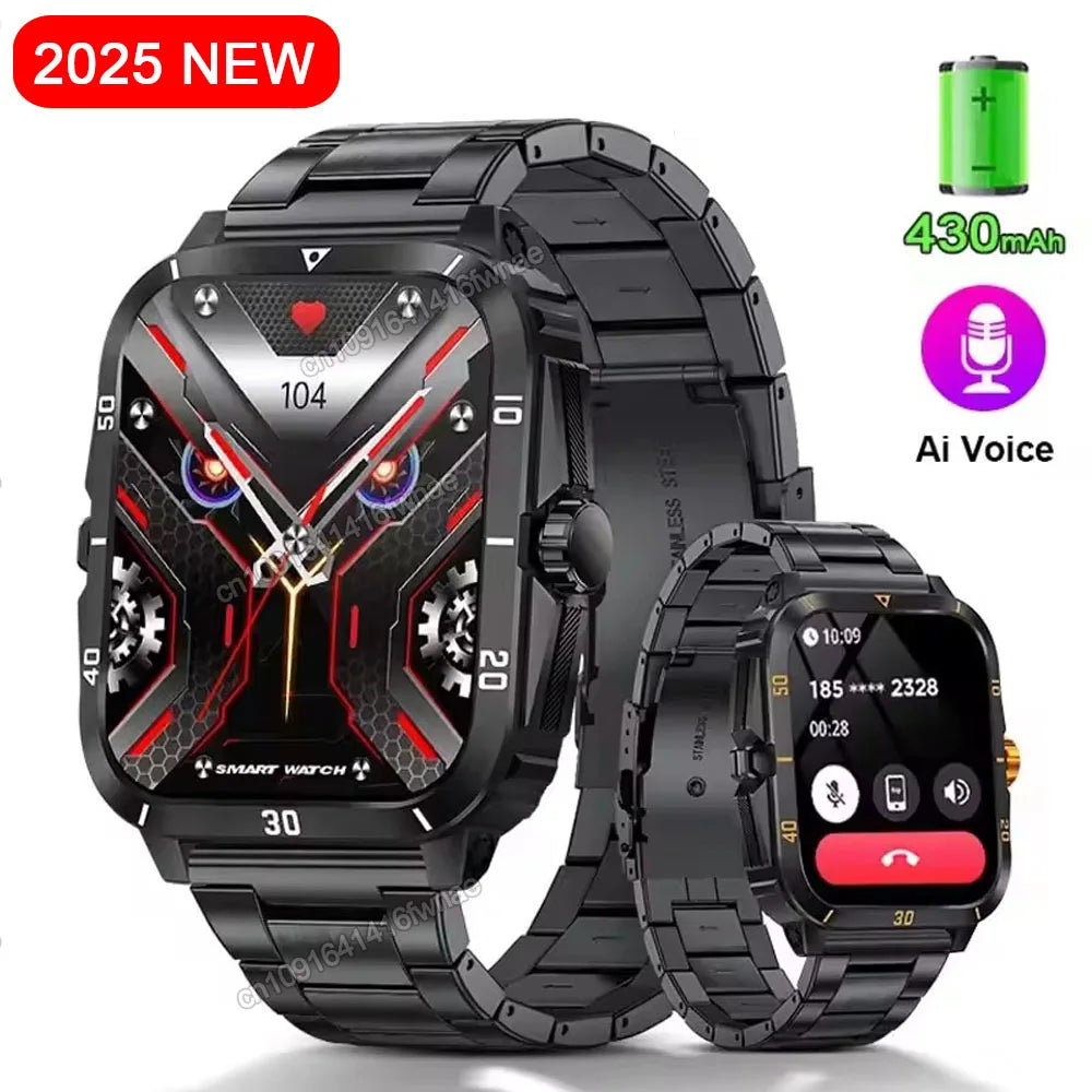 2025 Outdoor Military Watch 1.96" Smartwatch Men Bluetooth Calls Health Monitoring Smart Watch Sport Fitness Watches For Android