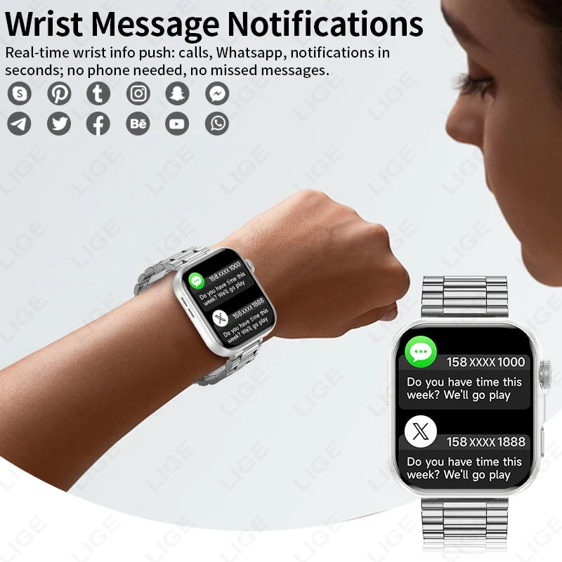 LIGE New 1.83" AMOLED Screen Smart Watch For Men Women Bluetooth Call Sports Fitness Heart Rate Monitor 2026 Fashion Smartwatch