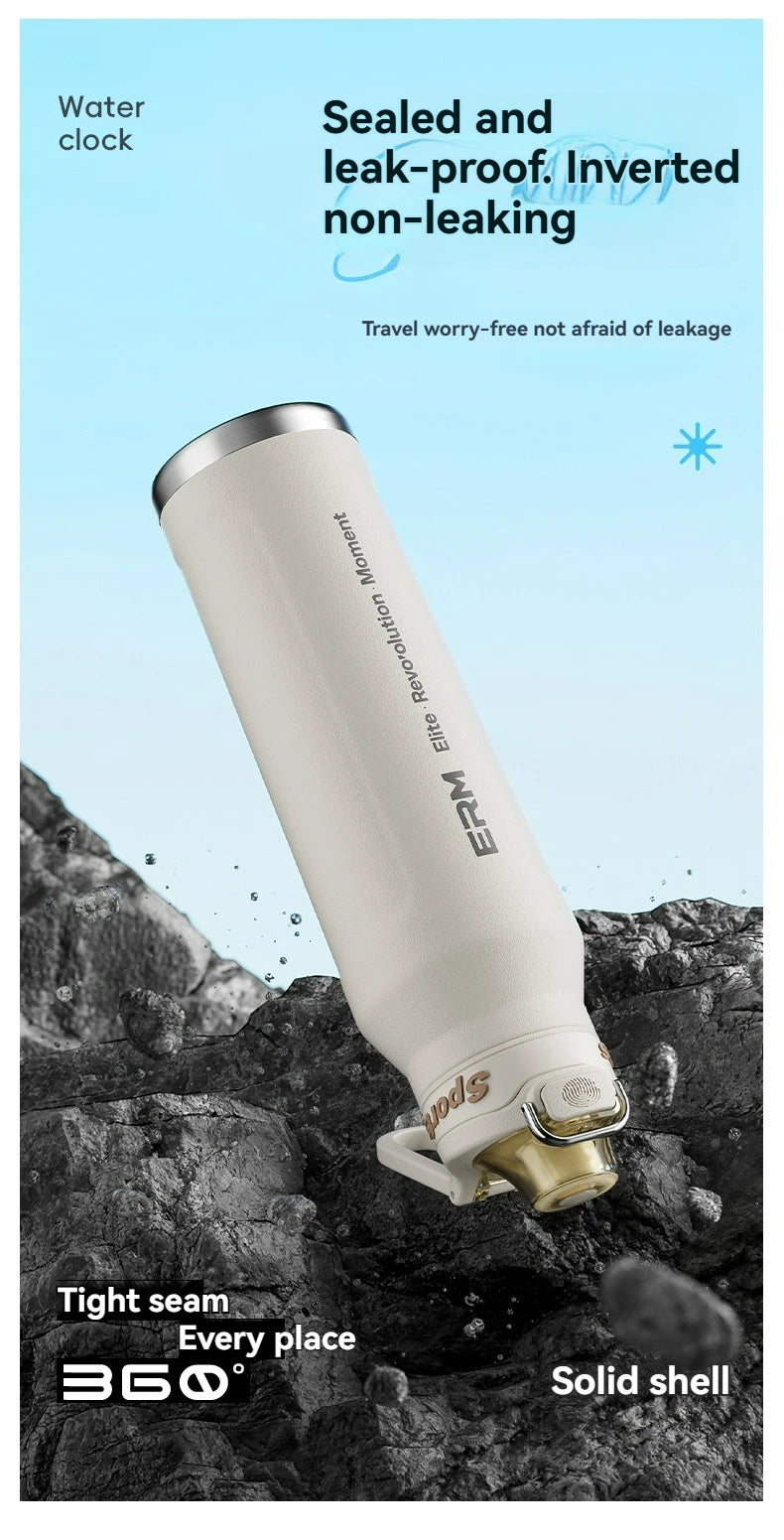 1L Thermos Bottle Stainless Steel Iced And Heat Insulated Cups Hiking Cycling Fitness Vacuum Flasks with Handle