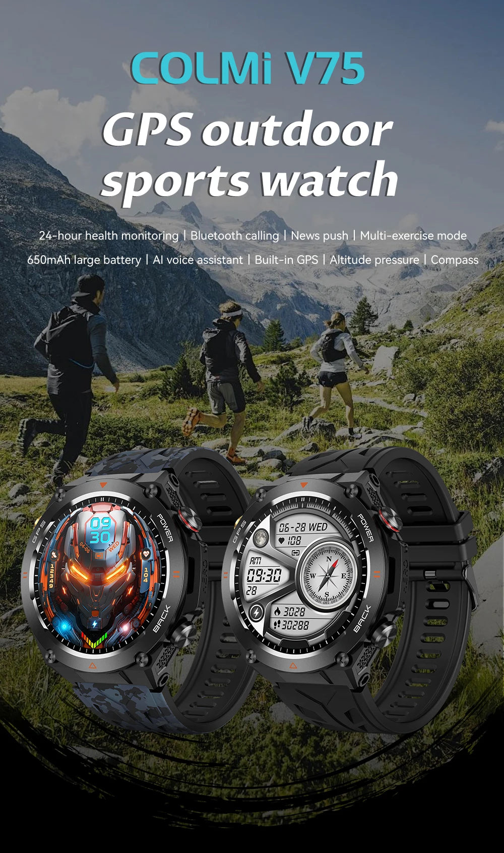 2024 COLMI V75 GPS Smart Watch 1.45" Ultra HD Display Built-in GPS & Compass Make/Receive Phone Calls Smartwatch 650mAh Battery