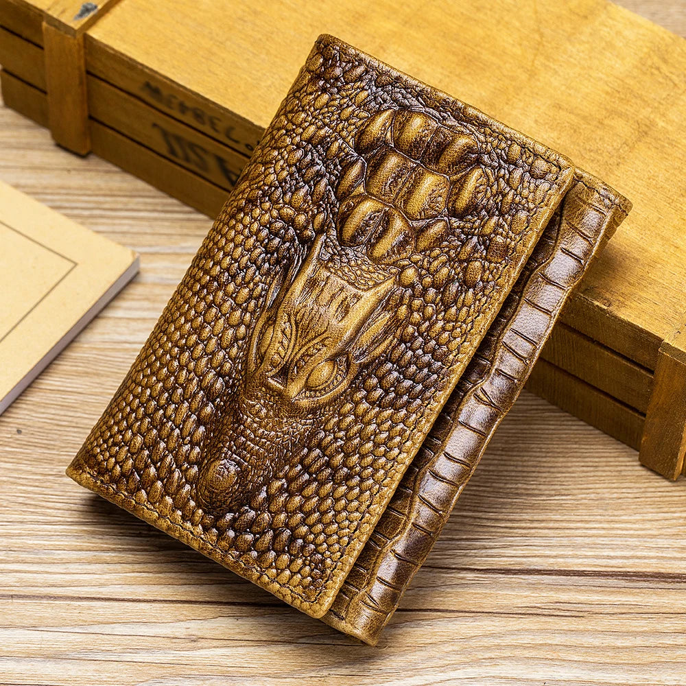 100%Leather men's wallet, leather short multi card bag, leather men's wallet, crocodile patterned wallet