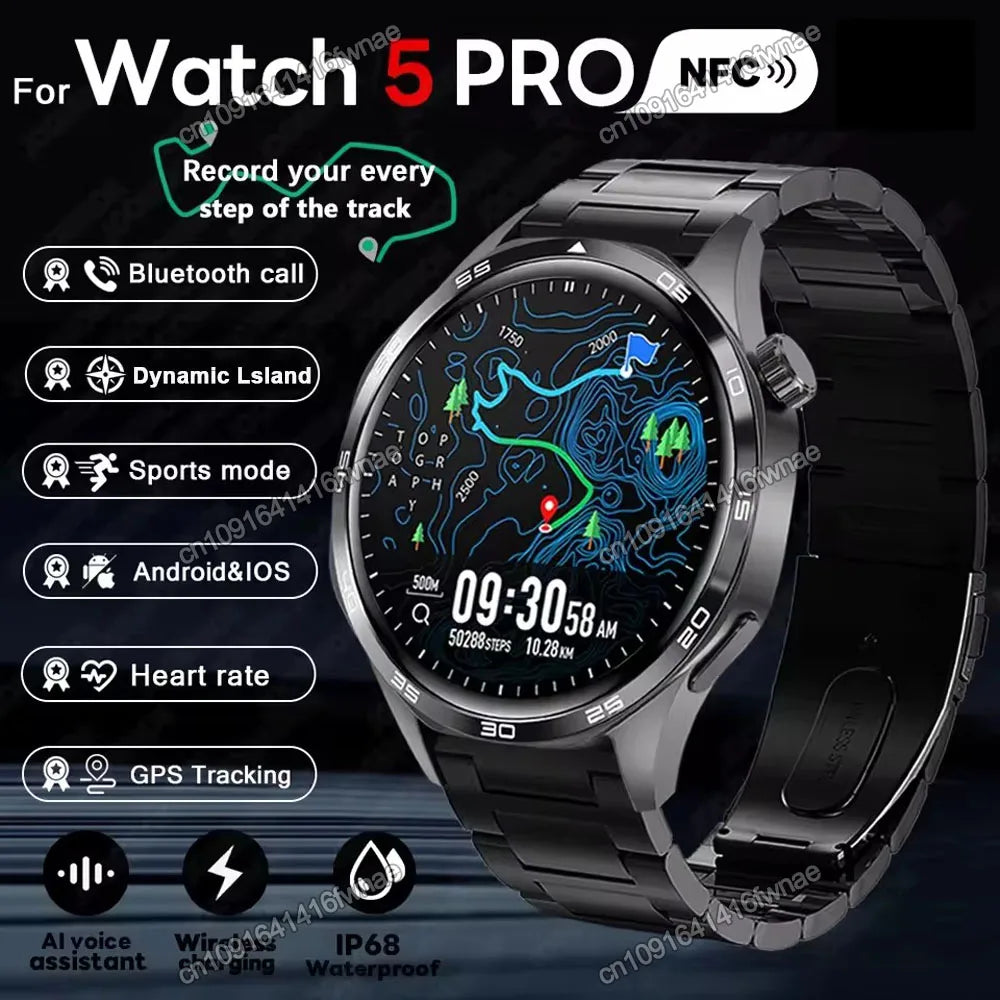 2026 New Smart Watch Men Watch 5 Pro 1.52 AMOLED Screen Bluetooth Call GPS Tracker NFC Heart Rate Dynamic Lsland SmartWatch Hw12