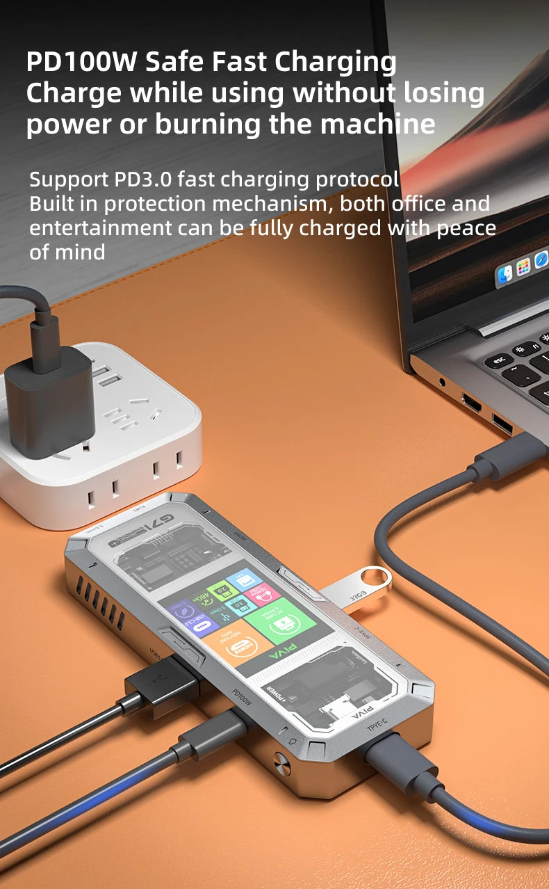 PIVA G71 7 in 1 Aluminum Alloy Office Docking Station Smart Screen Display Type-C to HDMI2.0 USB3.0 HUB PD100W Adapter