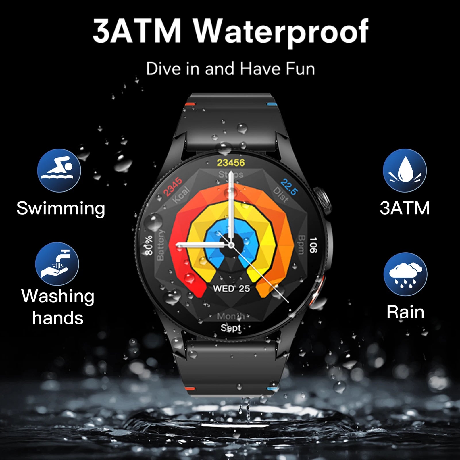 Pinteek G12 Dual-Band GPS Smartwatch: Military-Grade Compass, 3ATM Waterproof, 150+ Sport Modes Smart Watches for Men