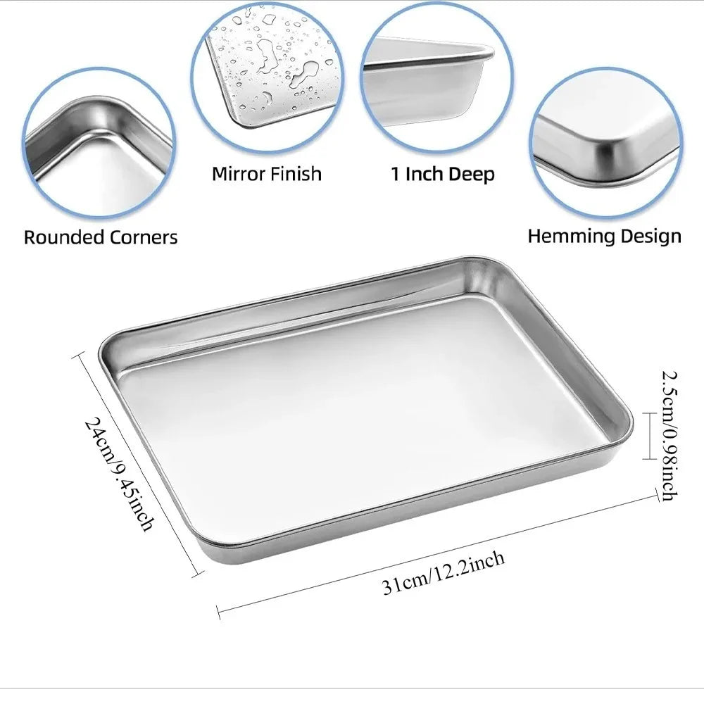 304 Stainless Steel Baking Tray Set with Grill Metal Rectangular Cooling Rack Grilling Tools BBQ for Kitchen Outdoor Camping