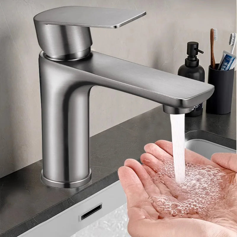 Black Basin Faucet Thickened Stainless Steel Bathroom Hot and Cold Mixer Faucets Vanity Bathroom Sink Faucets