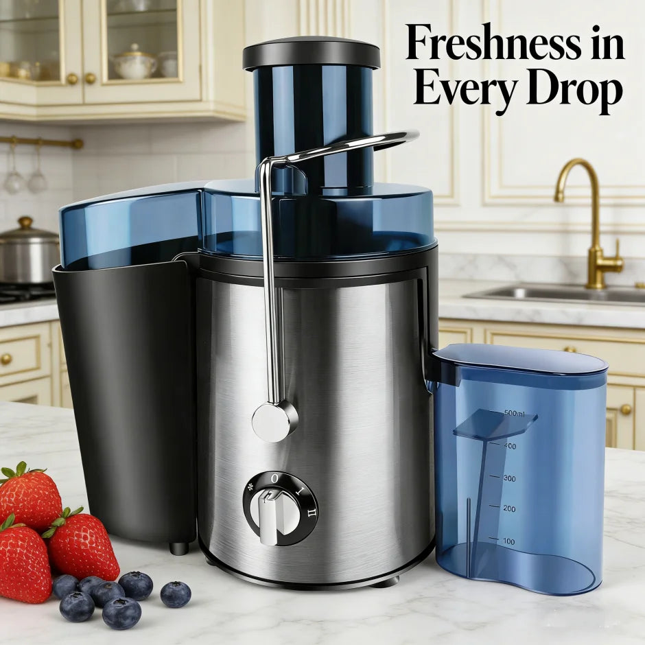 Stainless Steel Juicer Machine Fruit Vegetable Extractor 2 Speed Control Electric Juice Maker with 65mm Wide Feed Chute Easy Cleaning Detachable Parts for Home Kitchen Fresh Juice Orange Apple Carrot Celery