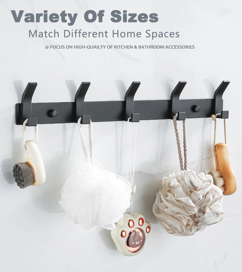 Modern Hanging Hooks For Wall Aluminium Black Towel Holder Bathroom Door Clothe Hanger Coat Rack Wall Mounted