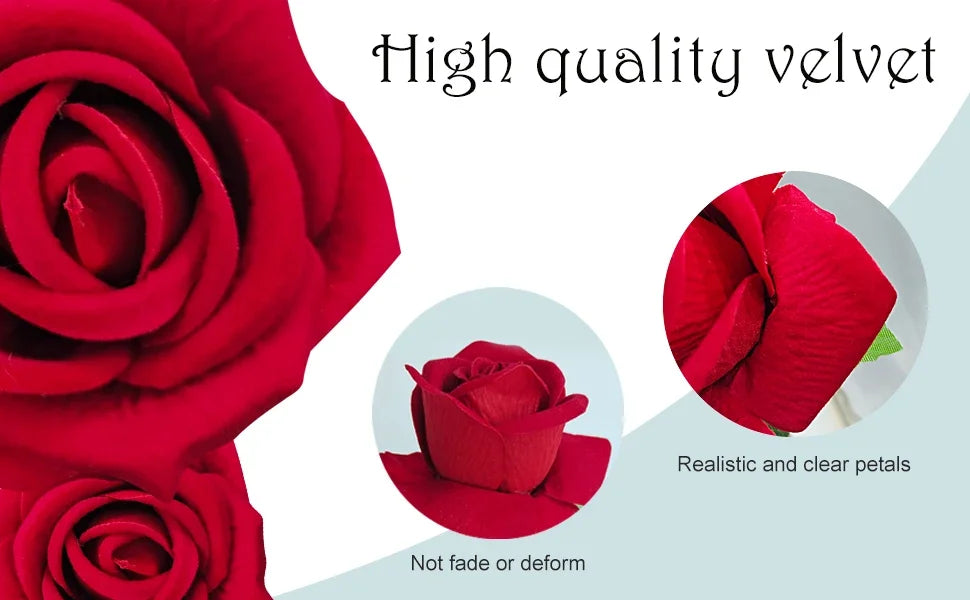 50 Pcs Velvet Rose Artificial Rose Flowers Real Touch Fake Roses Florals for Valentine's DIY Wedding Bouquet Party Home Decor