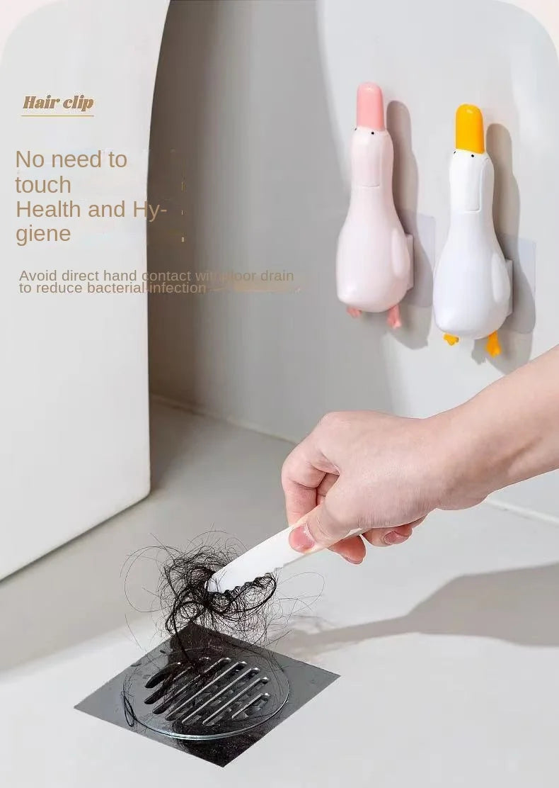 2-in-1 Cute Duck Shaped Double-head Design Cleaning Clip Dust Stain Removal Shovel - Bathroom Cleaner Tool With Drainage Hole