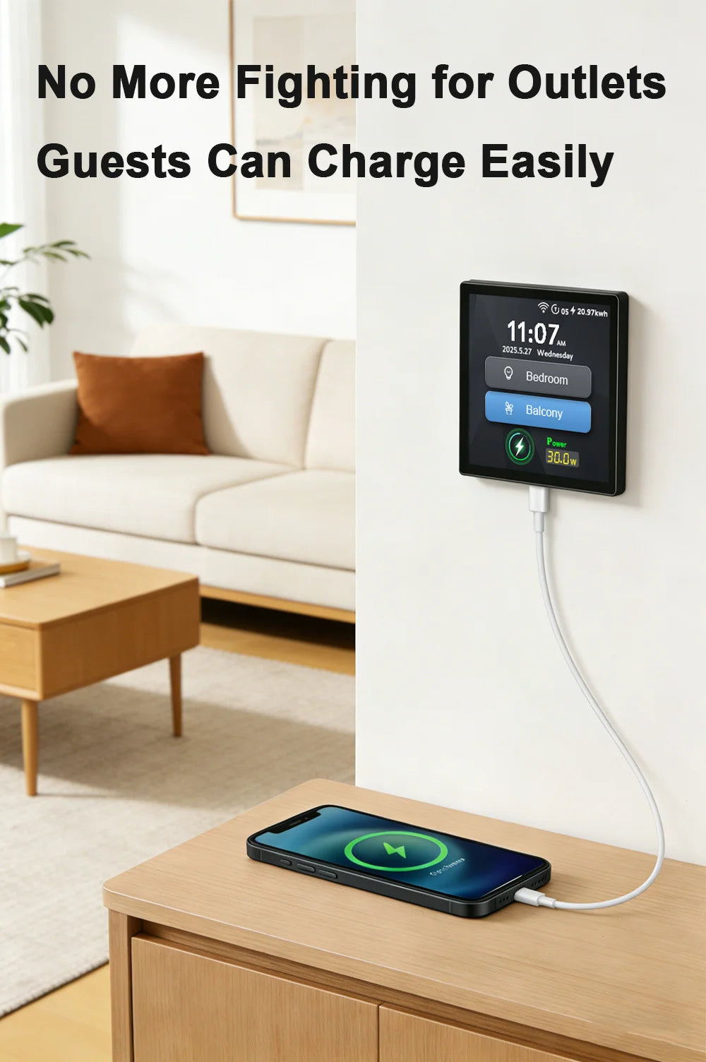 Tuya Smart Home 4-Inch Touch Screen Dual Control Switch 30w Fast Charging Intelligent Control Rechargeable Intelligent Switch