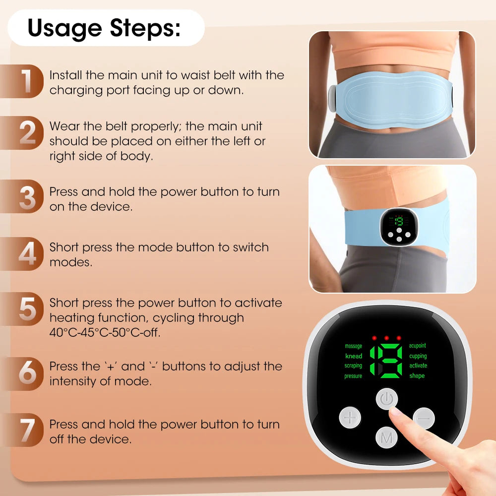 Electric Waist Massager Lower Back Vibration Hot Compress Heating Waist Massage Ab Toning Belt Fitness Heating Pad Muscle Relax