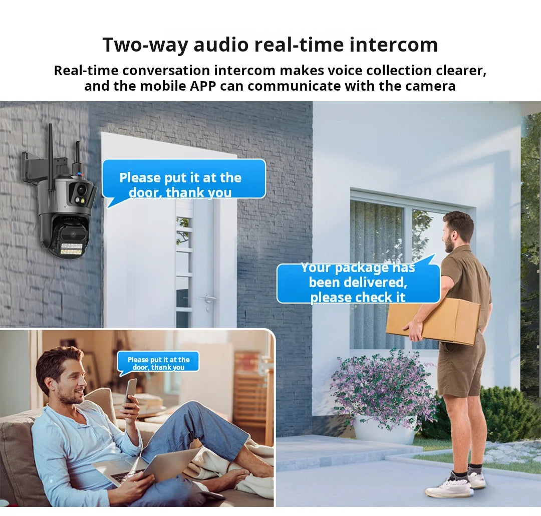 8K 16MP WiFi IP Camera 8X Zoom Four Lens Outdoor PTZ Security Camera Auto Tracking Smart Security Protection CCTV Video Camera