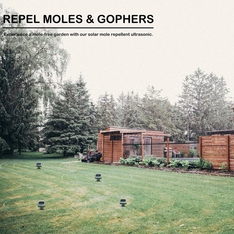 2Pcs Solar Outdoor Mole Groundhog Repellent Stakes Ultrasonic Gopher Repeller Vole Deterrent Waterproof Sonic Repellent Spikes