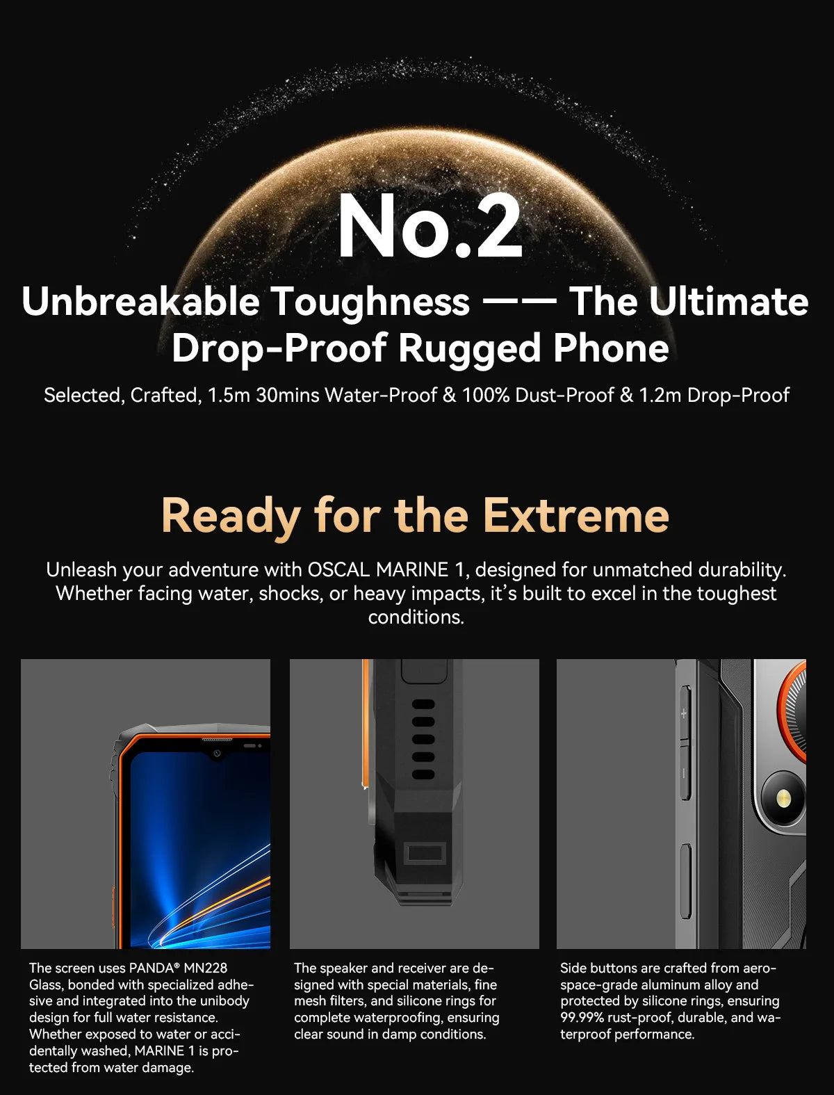 Oscal MARINE 1 Outdoor Smartphone 6.56 inch HD+ Display Unisoc T615 Android 15 Rugged Phone 4GB+128GB, 5100mAh, NFC Mobile Phone
