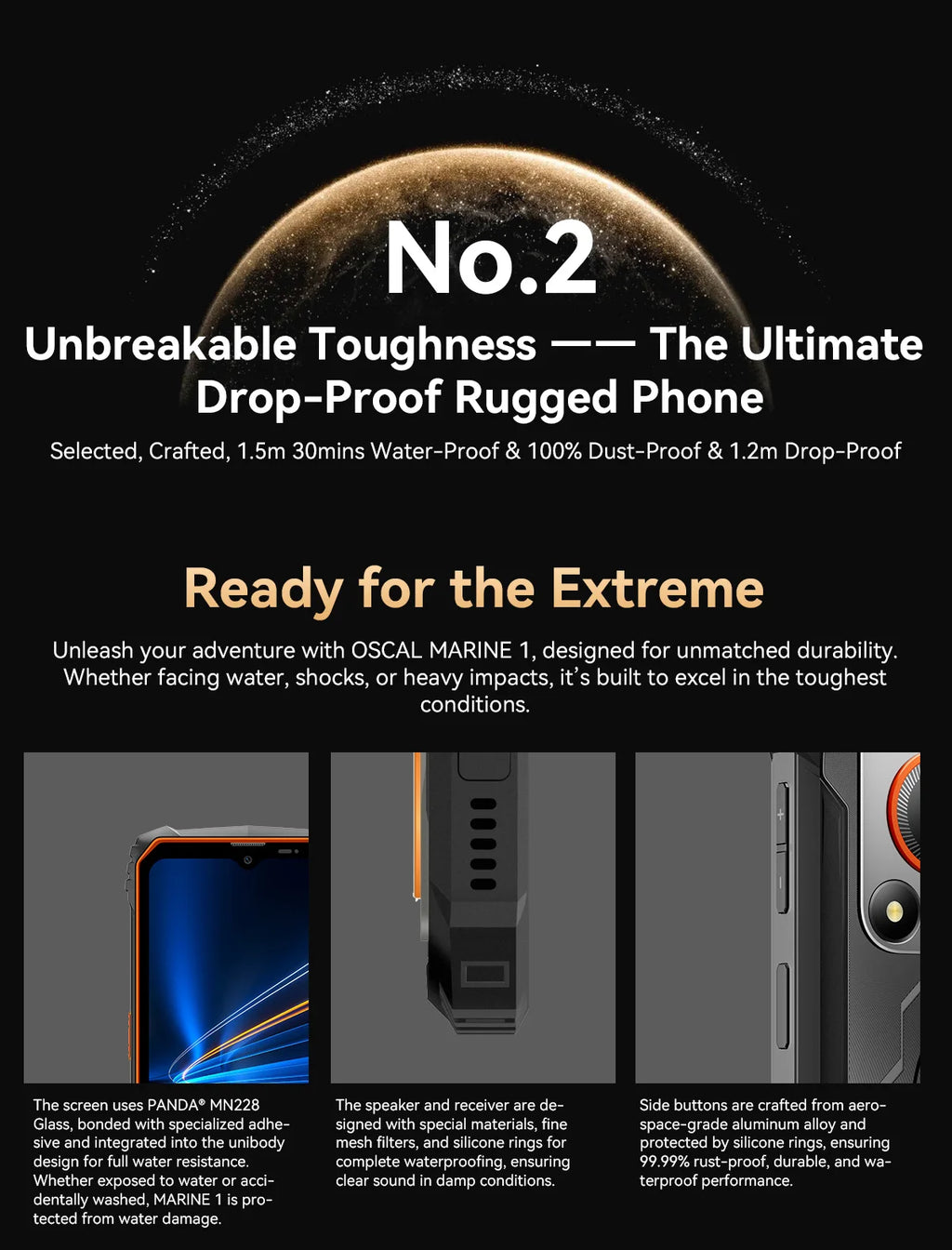 Oscal MARINE 1 Outdoor Smartphone 6.56 inch HD+ Display Unisoc T615 Android 15 Rugged Phone 4GB+128GB, 5100mAh, NFC Mobile Phone