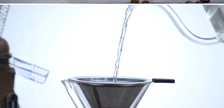 Hand Glass Coffee Kettle with Stainless Steel Filter Drip Brewing Hot Brewer Coffee Pot Dripper Barista Pour Over Coffee Maker