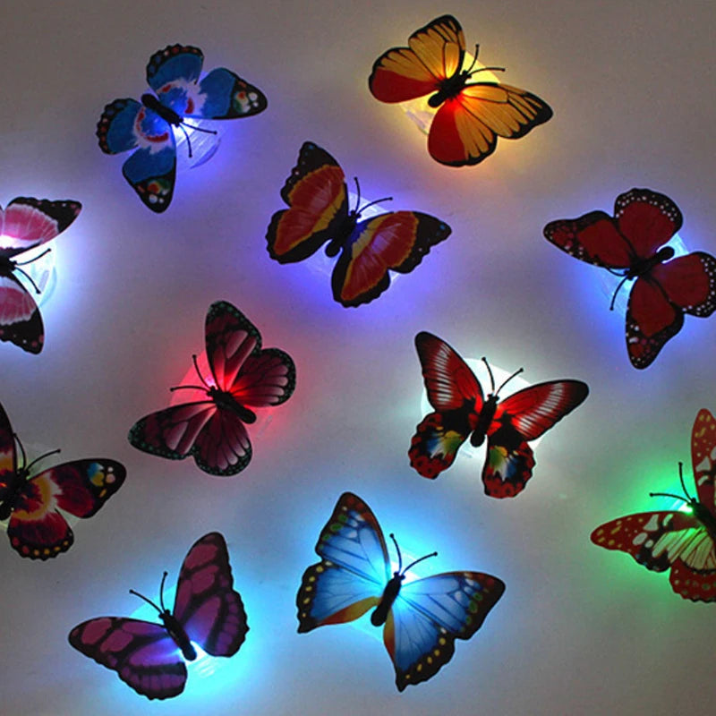 5PCS Hot Butterfly Night Light Creative Funny Colorful Glowing Butterfly Light Stickable Diy LED House Decorative Wall Lights