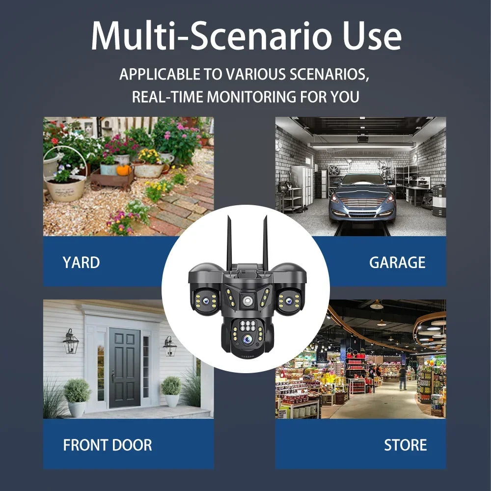 15MP 8K WIFI IP Camera 10X Zoom Triple Lens Outdoor Triple Screen PTZ Cam Waterproof CCTV Auto Tracking Security Surveillance