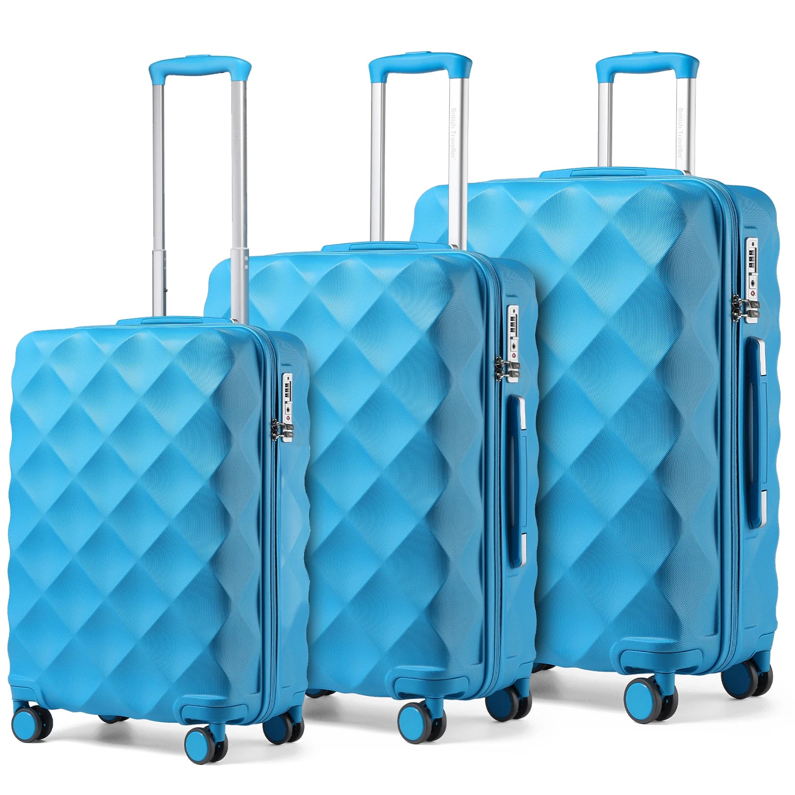 British Traveller 20+24+28 Inch 3-Piece ABS+PC Hard Shell Luggage Set, TSA Lock Travel Suitcase with Silent 360° Spinner Wheels & Adjustable Aluminum Handle