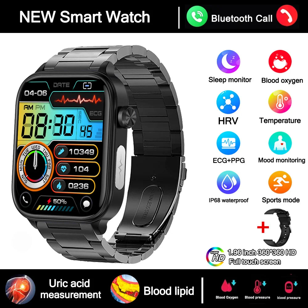2026 New ECG+PPG Health Smartwatch Men Blood Fat Uric Acid Heart Rate Blood Pressure Bluetooth Call Waterproof Smart Watch Women