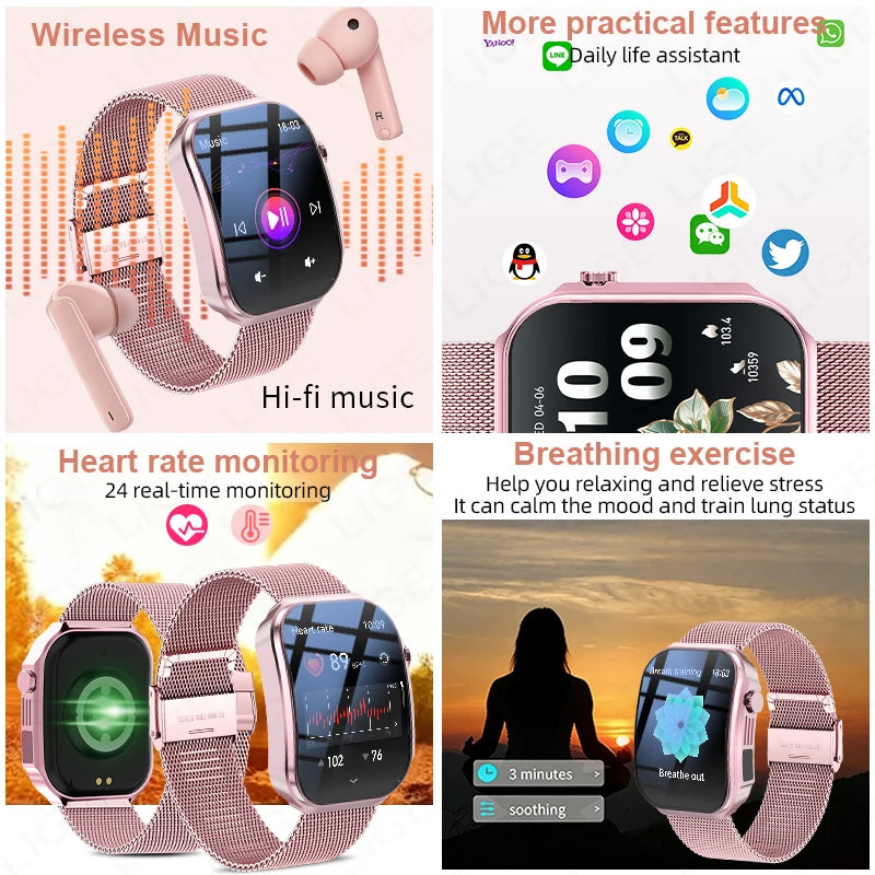 3D Curved Screen Smart Watch 2.2" Large HD Display Bluetooth Call Waterproof Flashlight Outdoor Sport Smartwatch Women 2026 New