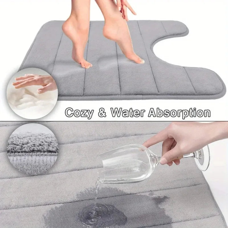 Memory Foam U-Shaped Toilet Seat Cover Anti-Skid Super Absorbent Bathroom Carpet Non-Slip Bath Mat for Bathroom Decor