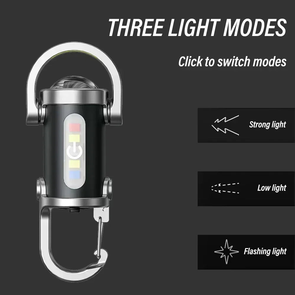 Mini Keychain Flashlight Rechargeable Pocket COB Working Light Outdoor Hook Emergency Warning Light for Camping Walking Hiking