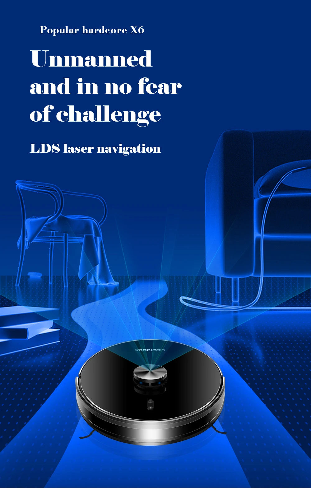 Robot Vacuum Cleaner Liectroux/Lilin X6, LDS Lidar Laser System,6500Pa,Multi-Floor Maps,Y Shape Wet Mop,Multilingual Voice