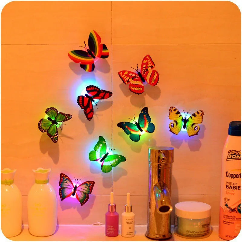 5PCS Hot Butterfly Night Light Creative Funny Colorful Glowing Butterfly Light Stickable Diy LED House Decorative Wall Lights