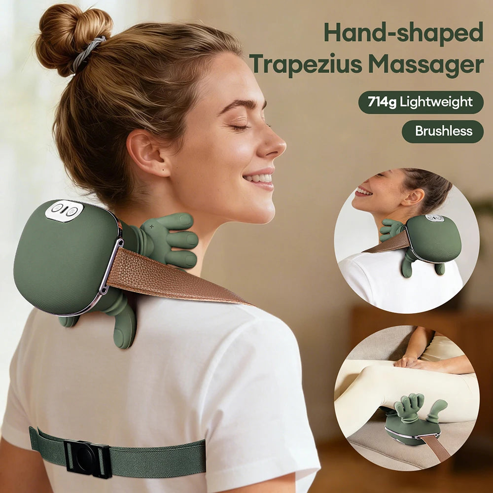Black 4D Bionic Finger Neck Shoulder Massager Trapezius Neck Cervical Kneading Massage Shawl Brushless Motor Neck masajeador