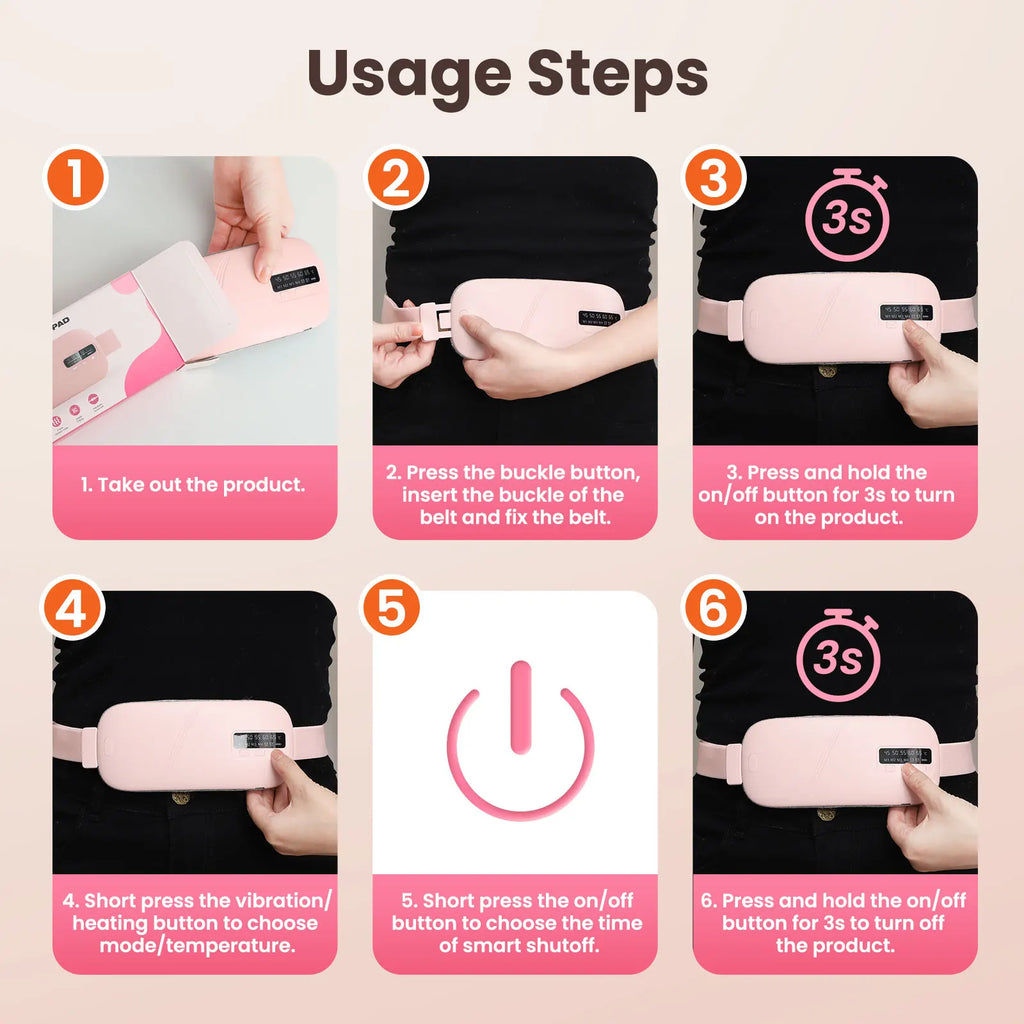 Women's Intelligent Menstrual Heating Belt 5-Speed Heat 4-Speed Vibration Massage Womb Warmer Nuangongbao Period Relief Waist Mat