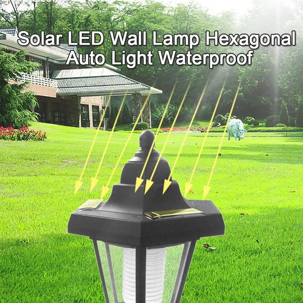 2Pcs Solar Wall Light Outdoor LED Light Hexagonal Solar Lantern Light Waterproof Auto On/Off Retro LED Wall Lamp Garden Decor