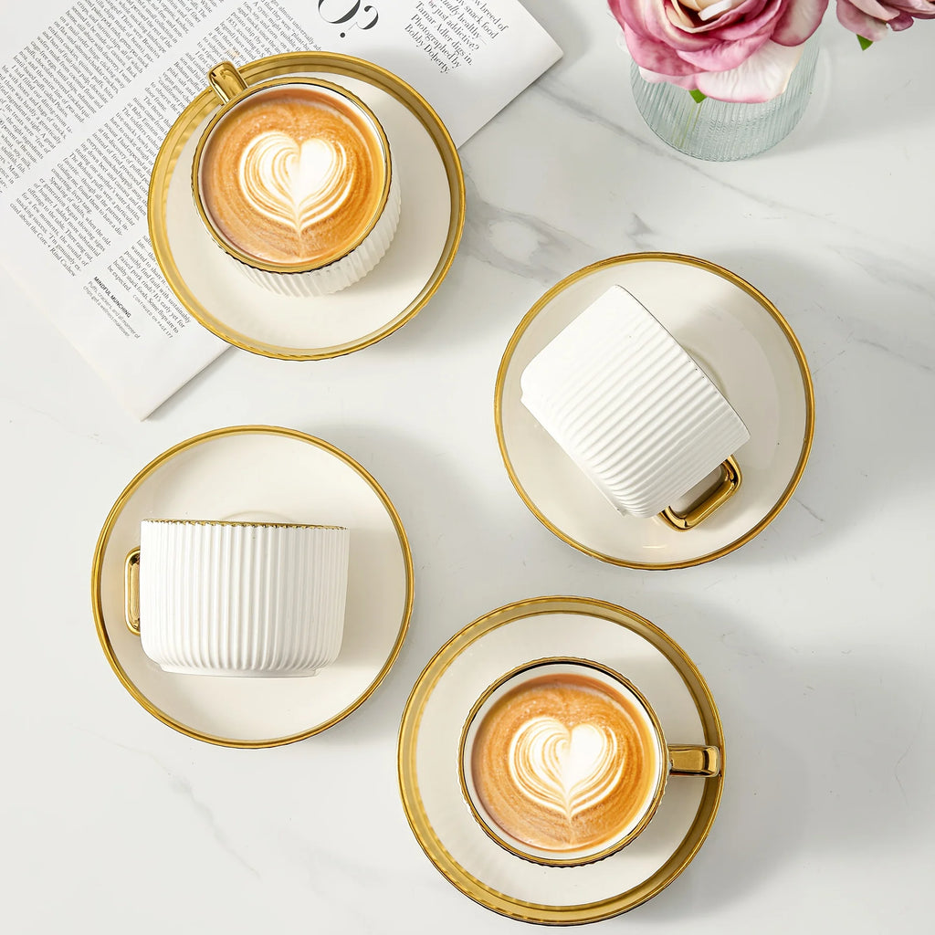300ml Luxury Gold-Edged Ceramic Cup&saucer Set Latte Art Coffee Cup for Home Kitchen Afternoon Tea Set European Kitchenware Gift
