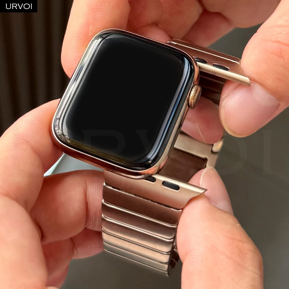 URVOI Titanium link bracelet for Apple Watch Ultra 3 2 Series 11 10 9 8 7 SE magnetic buckle strap wristband 45 49mm