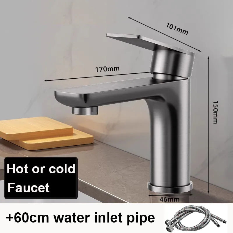Black Basin Faucet Thickened Stainless Steel Bathroom Hot and Cold Mixer Faucets Vanity Bathroom Sink Faucets