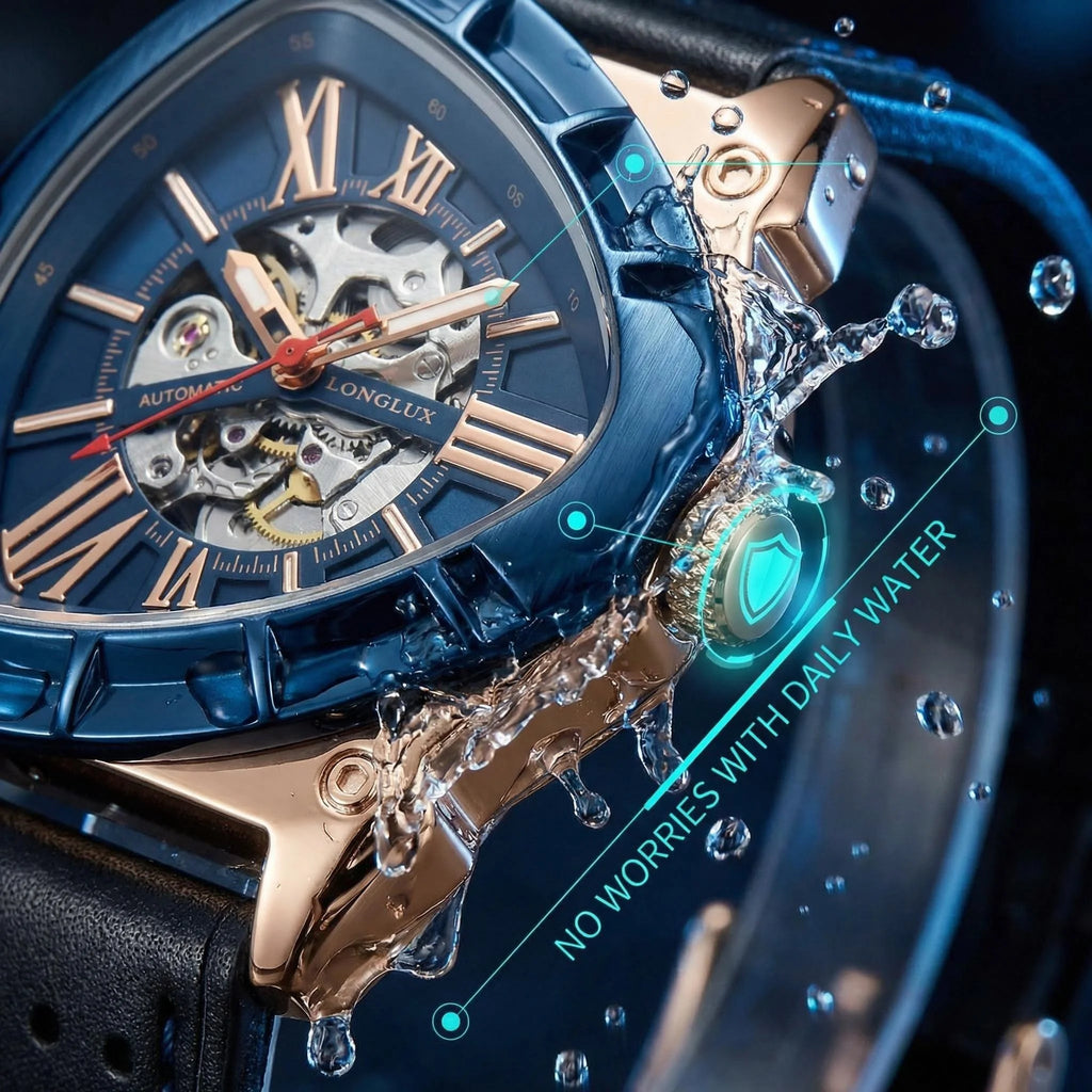 Men automatic watch explore outdoors style mechanical watches retro triangle skeleton leather waterproof luminous mens watch